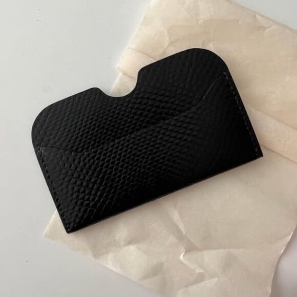 Brand New Acne Studios Cardholder Wallet Silver Details Black Textured Leather - Picture 2 of 2
